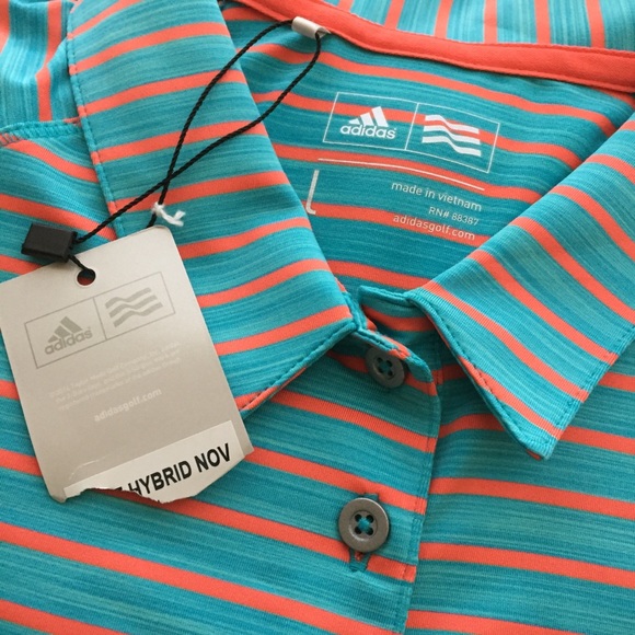 adidas Women's Golf Polo Shirt, Turquoise & Coral - Picture 2 of 8